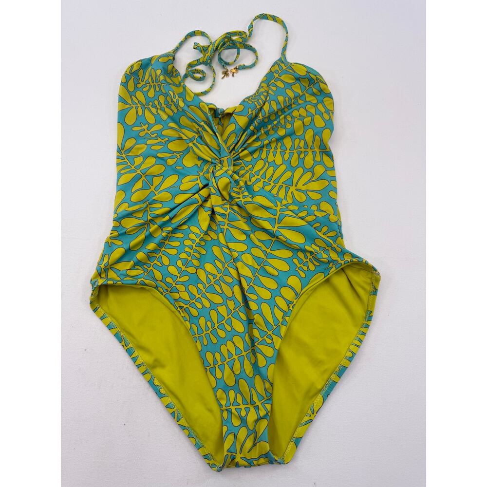 Trina Turk Tropical Tie Halter One Piece Swimsuit Size 10 Resort Beach Cruise